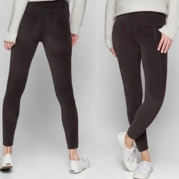 Athleta Metro High Rise SEXY Cozy Velvet Black Legging Front/Back Pockets - Picture 1 of 6